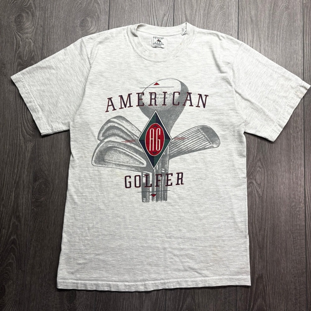 Vintage American Golfer T Shirt Mens Medium Grey Made in USA Graphic Galt Sand